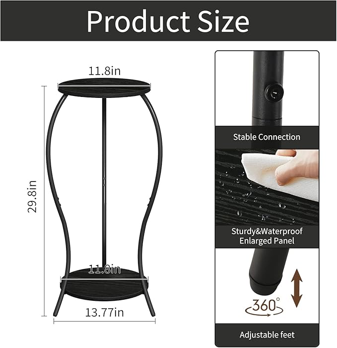 Plant Stand Indoor, 2 Tier Round Tall Plant Stand, Flower Pot Stand, Plant Shelf Rack, Corner Plant Stand for Planter Garden Balcony Patio Living Room, Black