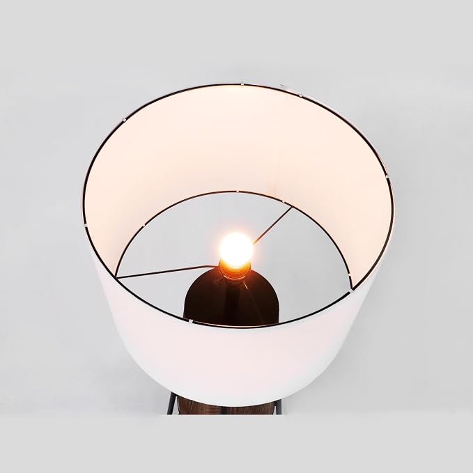 62 Inch Floor Lamp with 2 Wood Shelves, Mid-Century Modern Etagere Lamp Matte Black with LED Bulb