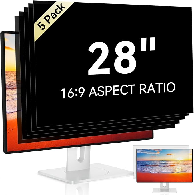 [5-Pack] 28 Inch Computer Privacy Screen for 16:9 Widescreen Monitor, Anti Glare Anti-UV Eye Protection Desktop PC LED Monitor Filter, Removable Anti-Scratch Screen Film 28in