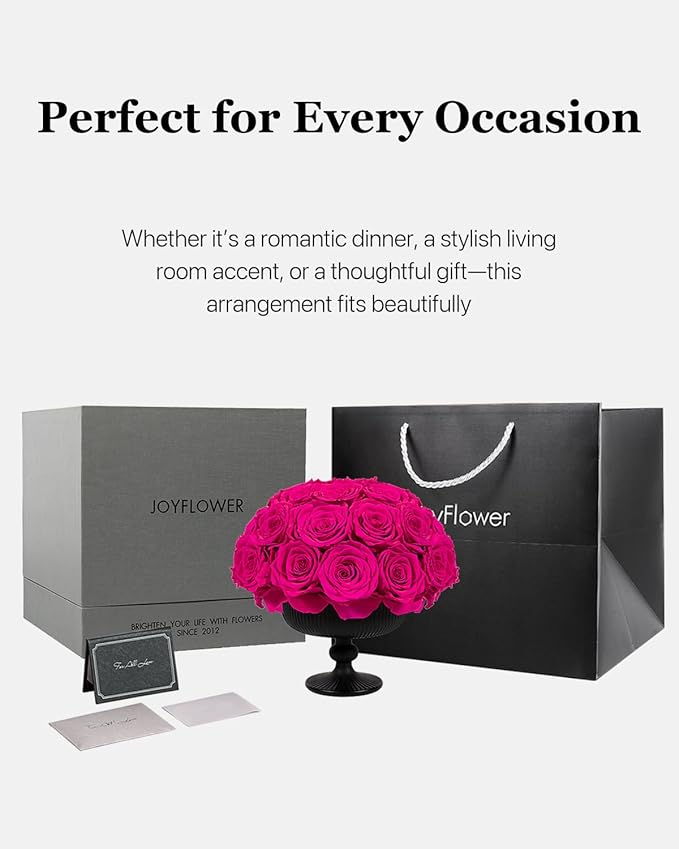 JoyFlower Preserved Flowers Vase Ceramic Decor, Eternal Flower Vases for Centerpieces, Forever Flower Decorations for Party Home Wedding Table Living Room Bedroom, Ceramic Flower Vase House Decor