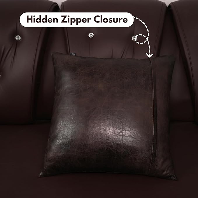 D DOLLY LAMB Lambskin Leather Pillow Cover - Sofa Cushion Case - Decorative Throw Covers for Living Room & Bedroom, 16x16 Inches - Dark Brown Crunch Plain Pack of 1