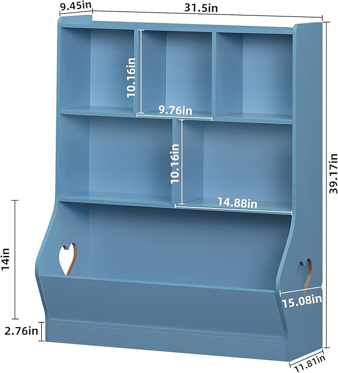 Lerliuo Kids Storage Organizer, 3 Tier Children Bookcase and Bookshelf, Toddler 6 Cubby Cabinet, Wood Book Shelf for Playroom, Bedroom, Living Room, Nursery, School 39.17'' H(Blue)