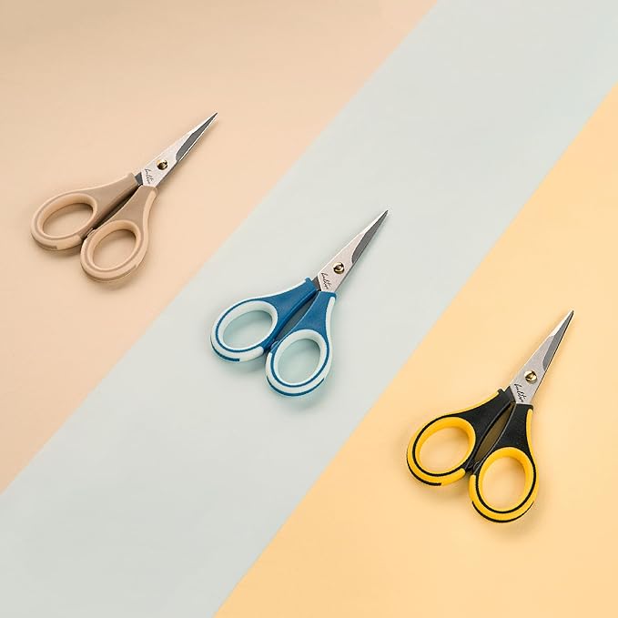 Beaditive Precision Craft Scissors - Ultra Sharp Stainless Steel Blades & Non-Slip TPR Handles - Adult & Kid Scrapbooking Scissors With Safety Cap For Home, Office, School (Blue)