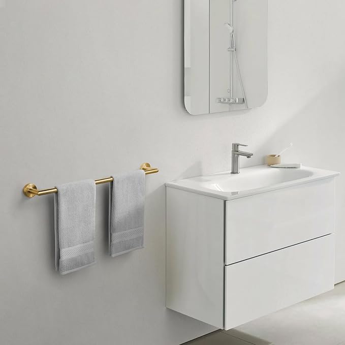 Brushed Gold Bath Towel Bar 18 Inch Bathroom Towel Rack Wall Mounted Towel Holder Modern Home Decor Towel Rod Bathroom Hardware Gold Towel Hanger Towel Rail Towel Shelf Single Towel Bars Brushed Brass