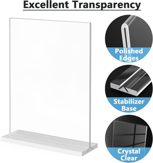 Bindle-MaxGear Acrylic Sign Holder - Double-Sided 8.5x11 Inch Display Stand | Clear Tabletop Frame for Menus & Flyers