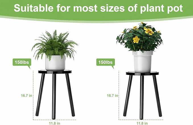 2-Pack Wood Plant Stands Indoor, 16.7" Tall Plant Stand Outdoor Mid-Century Plant Stool, Single Plant Table Modern Small Round Side/End Table for Living Room, Balcony, Office(Black)