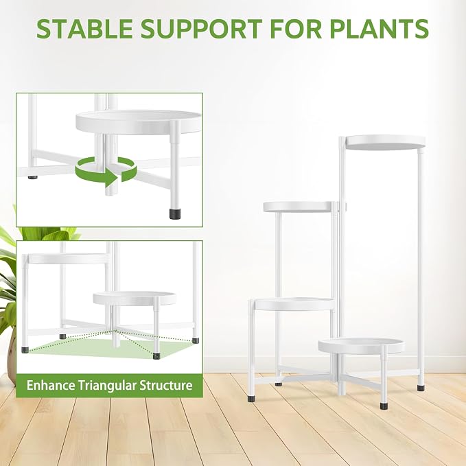 iDavosic.ly 4 Tier Large Plant Stand Indoor, 10 Inch Wide Tall Corner Metal Plant Stands Outdoor for Multiple Plants, Folding Tiered Flower Display Holder Rack Shelf, White