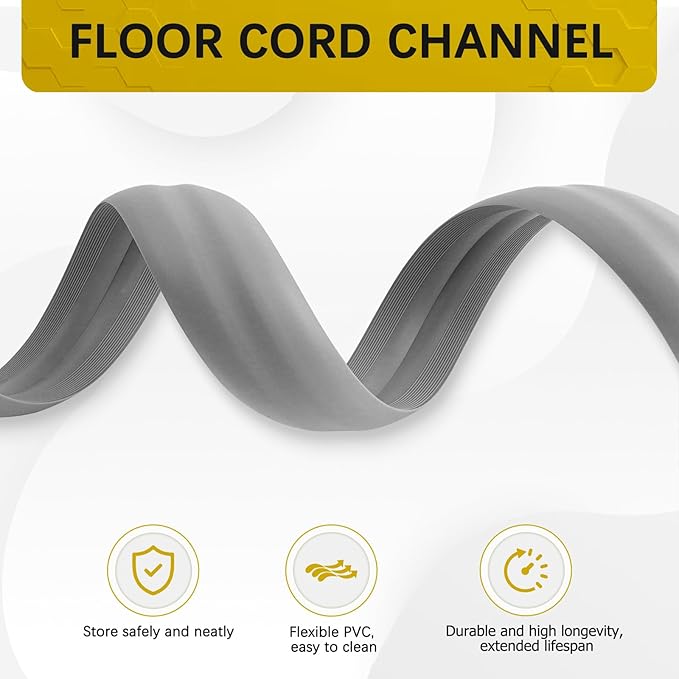 JAHOMFAI Floor Cord Cover 10FT Cord Covers for Wires on Floor Protect Wires & Prevent Trip Hazards, Easy to Cut for Home, Office, School, Concerts, Cavity W0.6in x H0.32in