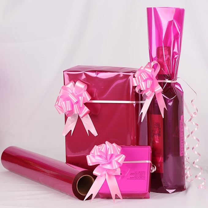 CMFYHM Pink Cellophane Wrap Roll,Colorful Cello 34 In Wide X 100 Ft Long, Translucent Colored Cellophane Wrapping Paper for Gift Baskets Wrap, Treats, Holiday, DIY Arts Crafts Decoration (Pink)