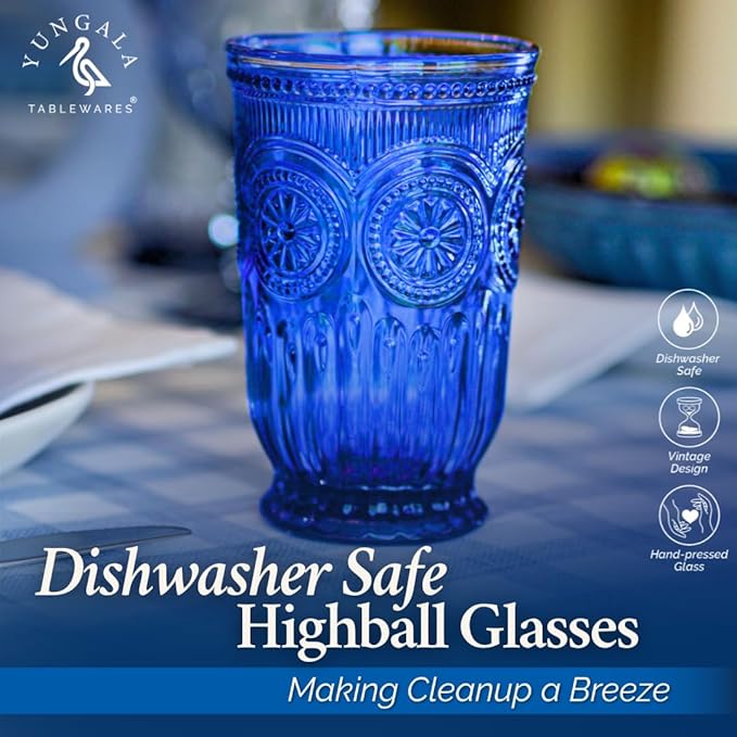 Cobalt Blue Highball Glasses set of 6 tall drinking glasses for tablesetting with cobalt blue glassware dishwasher friendly made without lead