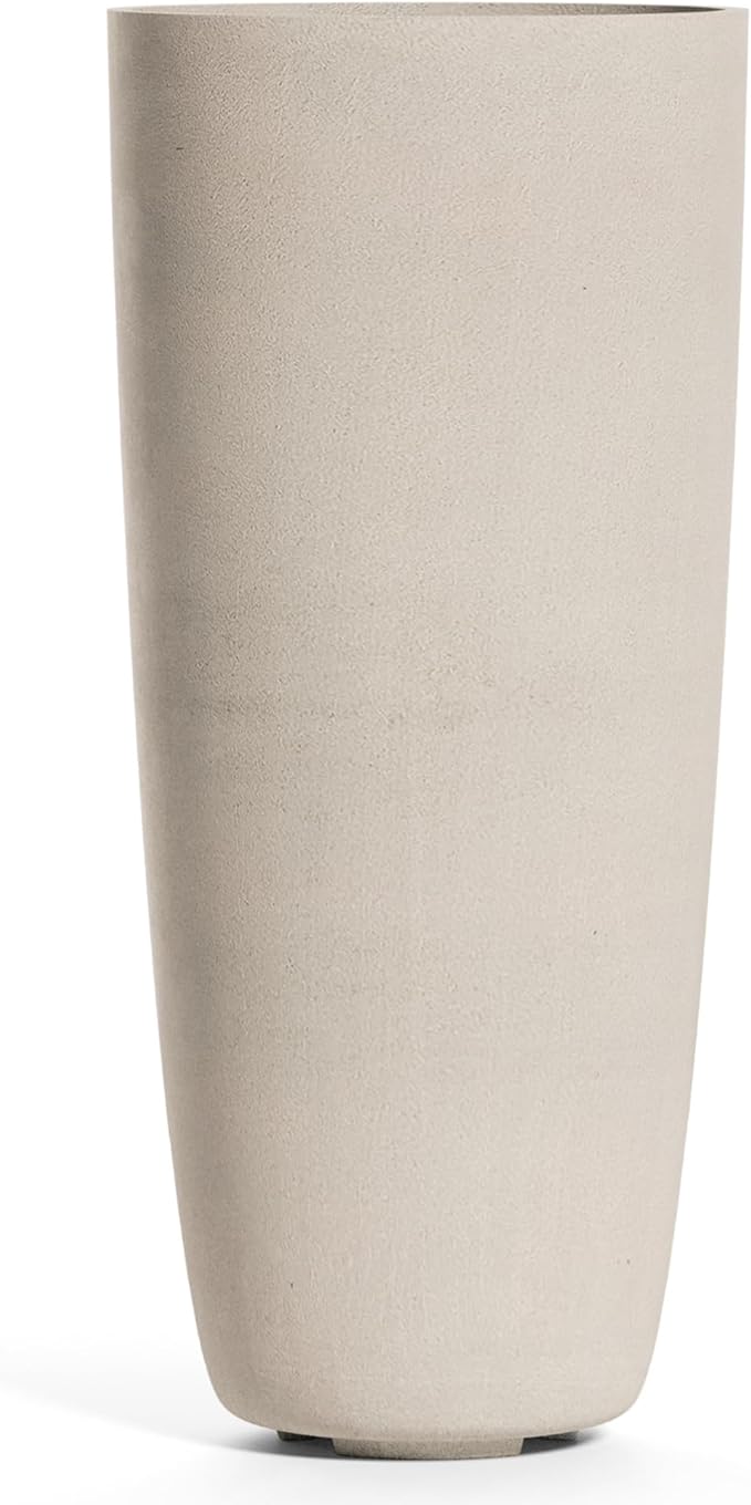 Lofto Tall Planter – Sand Stone Finish – Fiberglass Indoor/Outdoor and Weather-Resistant Large Planter (19.7" D x 43.7" H Exterior, 18.5" D x 43.3" H Interior)