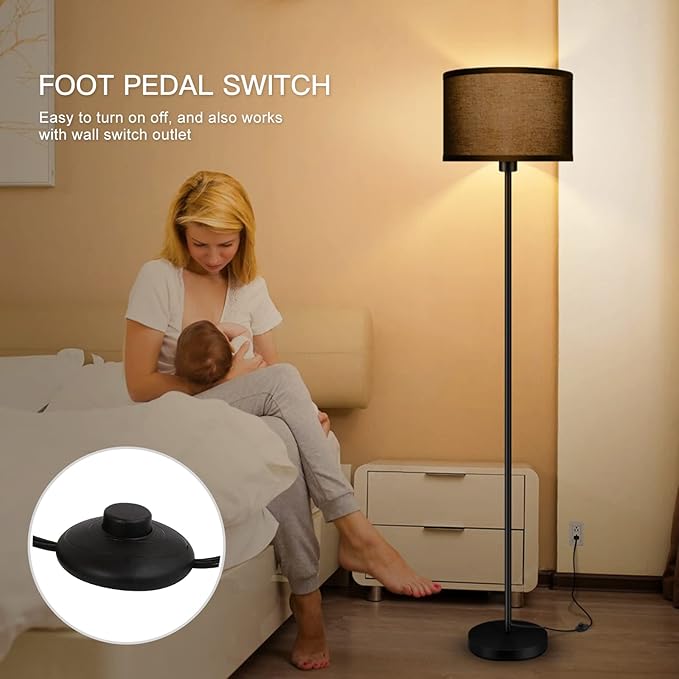 AUQUEE Floor Lamps for Living Room, Modern Standing Lamp, Black Lamp Shades, Foot Switch, Simple Pole Lamps Corner Lamp for Bedroom,Office, Living Room, Den, Bright Reading Floor Lamp(Without Bulb)