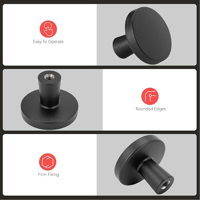 homdiy 5 Pack Black Cabinet Knobs Round Matte Kitchen Handles Zinc Alloy Metal Hardware for Dresser Drawer Desk Cupboard