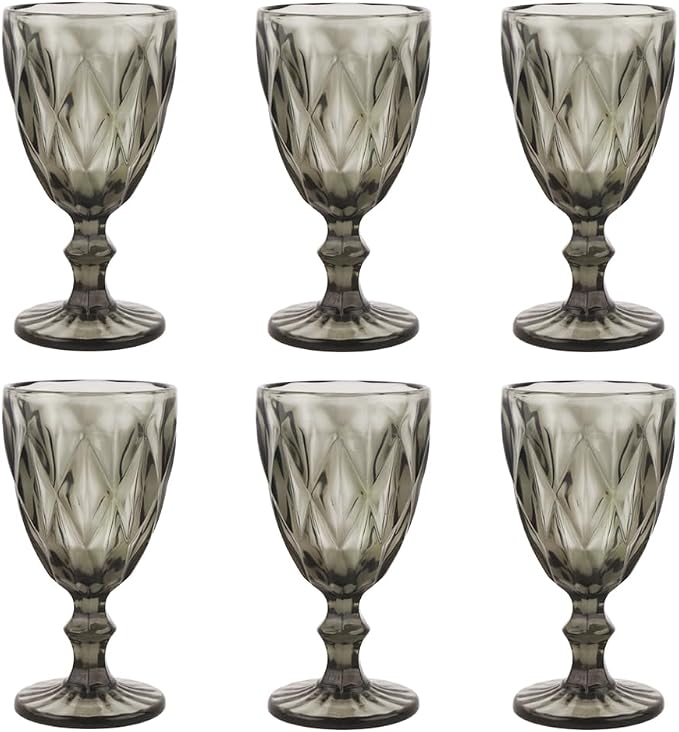 Pure Grey Wine Glasses 6Pcs a Set Solid Colors Glass Goblets Colorful Dishwasher Safe Colored Glassware With An Embossed Vintage Colored Goblets Pattern Like Crystal (Glass, Grey)