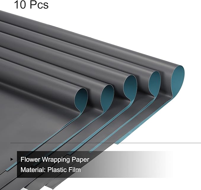 MECCANIXITY 10 Pcs Double Sided Color Flower Wrapping Paper Grey Blue+Grey 22.8"x22.8" Waterproof for Florist Bouquet Supplies, DIY Crafts, Gift Box Packaging