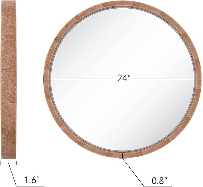 LYYYXGYP Round Wood Mirror 24 Inch Farmhouse Wall Mirror Wooden Framed Brown Circle Mirror for Bathroom
