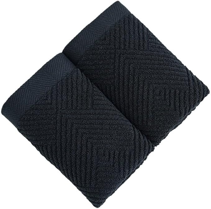 sense gnosis Black Hand Towel Set of 2 Striped Pattern 13 X 29 Inch | Super Soft 100% Cotton Ultra Absorbent Bathroom Hand Towel