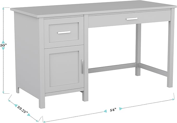 Martha Stewart Hutton Shaker Style Home Office Desk with Storage in Gray with Brushed Nickel Hardware