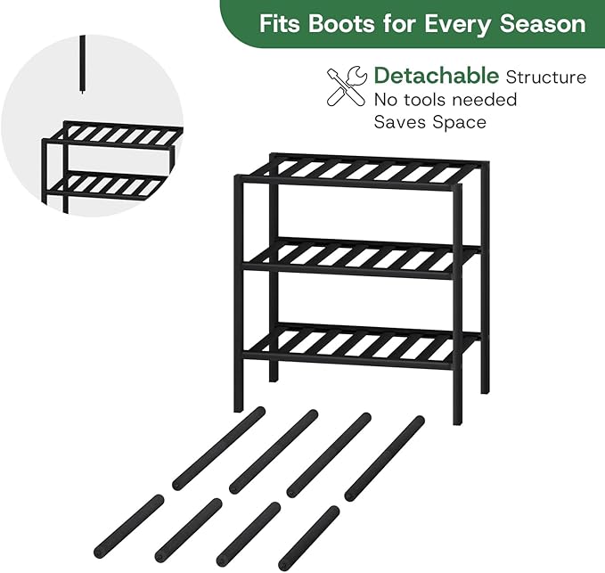 kiplant Small Boot Rack Organizer Tall Boots- 4 Pair Boot Rack Bamboo Wood Shoe Rack for Entryway & Closet, Holds Tall Boots