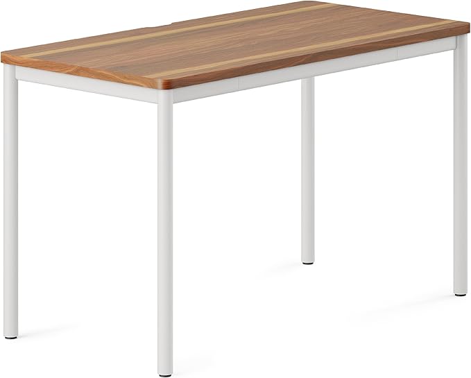 Branch Daily Desk - Functional at Home Office Desk with Effortless Assembly, Timeless Design, Rounded Corners, and Built-in Cable Notch - 48” W x 28.5” H x 24” D - Walnut White Work Table