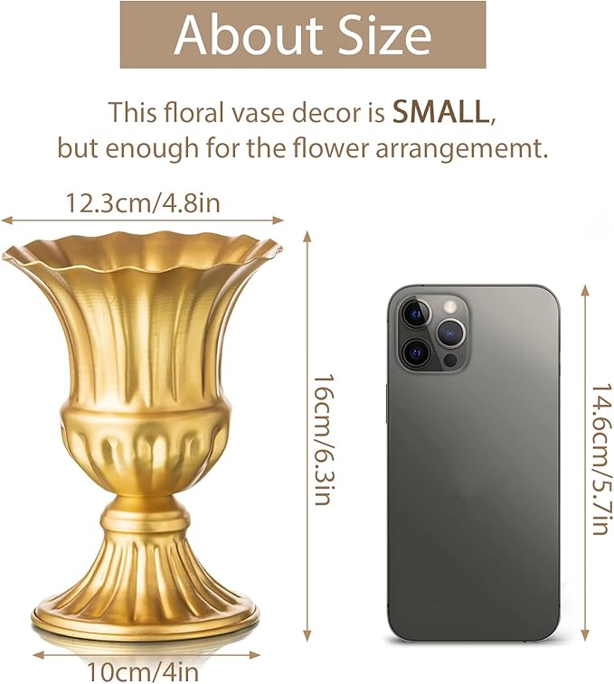 Sziqiqi Vintage Vase for Flowers Decorative Plant Pots for Table Centerpieces - Small Flower Arrangement Vases for Living Room Home Party Reception Ceremony 6.3in (Gold, 2)
