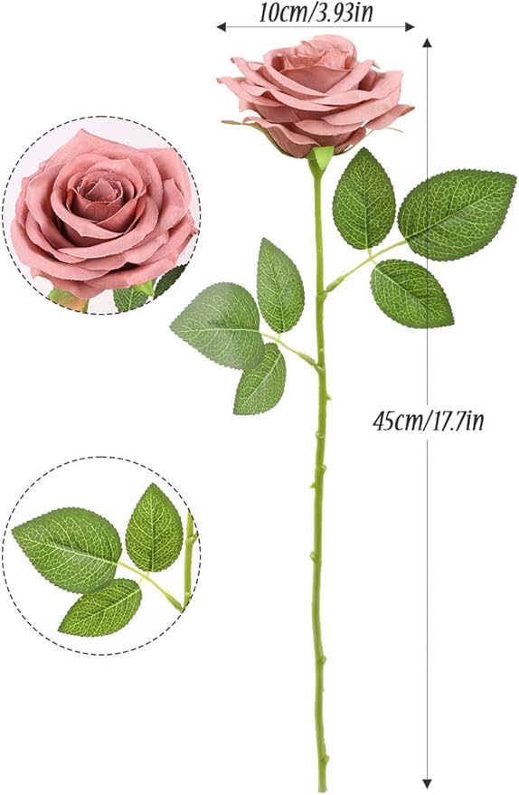 Artificial Rose Flower 12Pcs Dusty Rose Rose Fake Rose Silk Rose Real Looking Fake Flowers with Stems for DIY Wedding Bouquets Tables Centerpieces Floral Arrangements Festival Decoration
