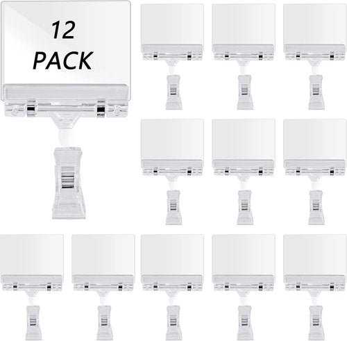 Biaungdo 12 Pcs Rotating Clip Swivel Sign Holder - Clear Double Clip Design for Shelves & Exhibitions