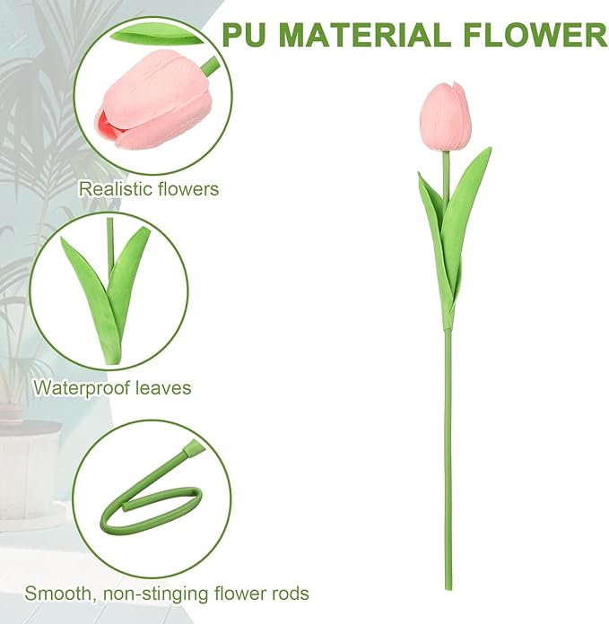 uxcell 20pcs Tulips Artificial Flowers, Faux Flowers Silk Fake Tulip Stems Real Touch for Wedding Bouquet Centerpiece Table Party Decoration(Medium Pink)