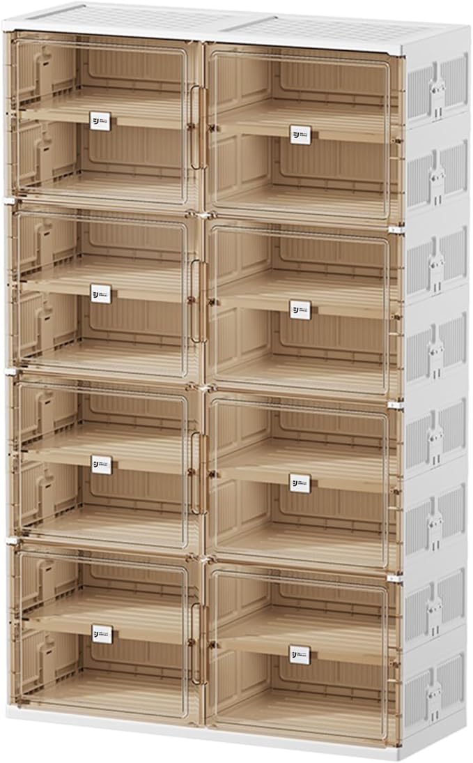 wesimple 32 Pairs Shoes Storage Cabinet of 3-Step Fast Installation,Plastic Shoe Rack with Clear Magnetic Door for Display, Shoe Organizer for Sneaker, Sandals, Heels (2 Row, 8 Tier)