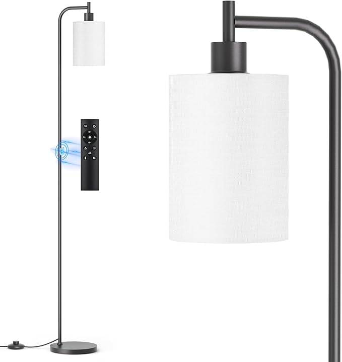 SIBRILLE Floor Lamp with Linen Shade, Dimmable Tall Standing Lamp with Remote Control & 3 Color Temperatures, Modern Floor Lamps for Living Room Bedroom Office Corner, 9W LED Bulb Included