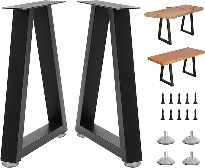 22 Inch Metal Desk Table Legs, Trapezoid Metal Coffee Table Legs,Heavy Duty Industrial Dinning Desk Leg with Adjustment Feet Pads (Bear Up to 800lb)