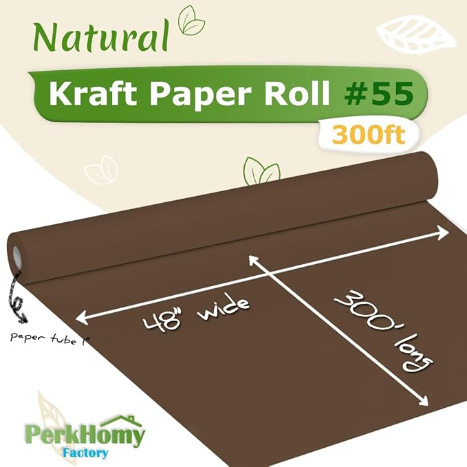 PerkHomy Coffee Kraft Paper Roll 48" x 3,600" (300') for Gift Wrapping Bouquet Flower Art Painting Craft Writing Packaging Shipping 80GSM 55LB (Coffee, 48" x 300')