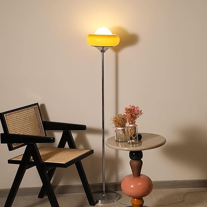 Mid-Century Modern Orange Floor Lamp,Bauhaus Style Mushroom Lamp for Reading,Tall Standing Lamp with Glass Lampshade for Living Room Bedroom and Office
