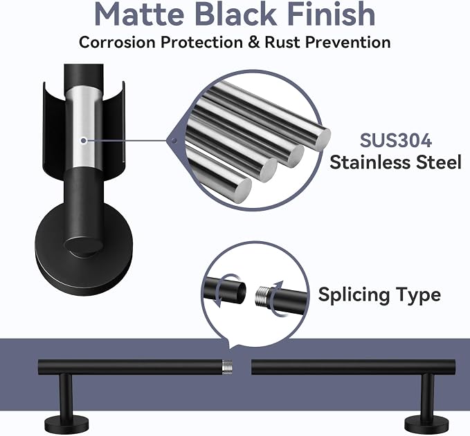 Matte Black Towel Bar Set, 18 Inch Bathroom Hardware Set, Wall Mounted Bathroom Towel Holder Set, Modern Bathroom Accessories, Durable SUS304 Stainless Steel, 4-Piece