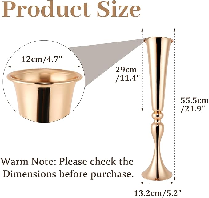 Gold Vase for Wedding Centerpiece, 2Pcs Metal Trumpet Vase 22" Tall Flower Stand for Wedding Table Centerpiece Decoration Floral Arrangement for Reception Bridal Party Decor