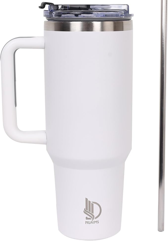 40oz Insulated Tumbler with Handle, Leakproof Straw Lid & Carry Handle - Double Wall Vacuum Insulation Keeps Ice 24 Hours, BPA Free Stainless Steel Water Bottle (Grayish)