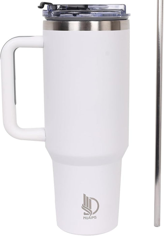 40oz Insulated Tumbler with Handle, Leakproof Straw Lid & Carry Handle - Double Wall Vacuum Insulation Keeps Ice 24 Hours, BPA Free Stainless Steel Water Bottle (Grayish)