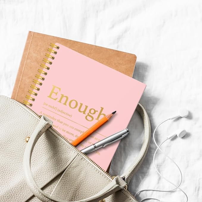 XQLZY Enough Definition Pink Gold Spiral Notebook, Resignation Retirement Promotion Inspirational Gifts for Woman Coworker Boss Friend, Self-Affirmation Gifts for Women, Inspirational Journal Present