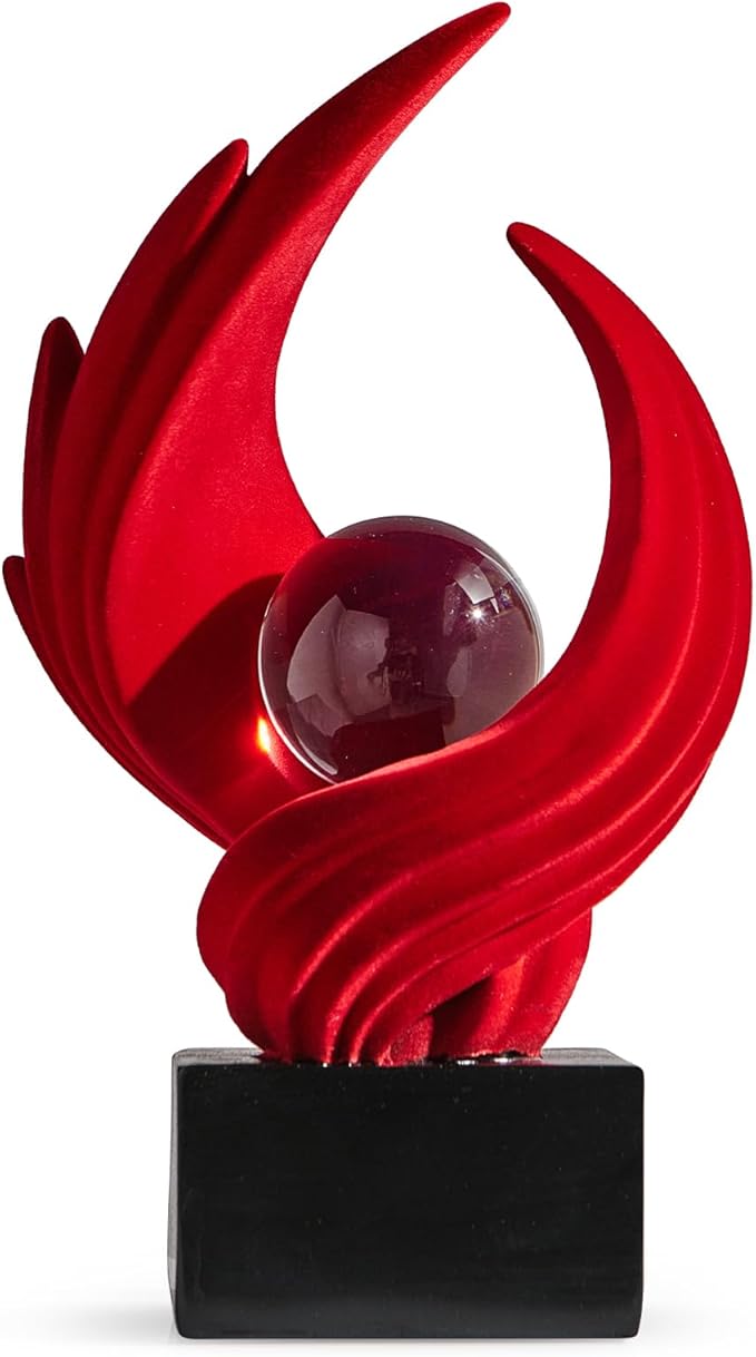 FJS Modern Red Statue Living Room Decor, Abstract Art Table Decor Accents, Resin Sculptures Home Decorations for Table Bookshelf TV Stand Living Room Dining Room Office