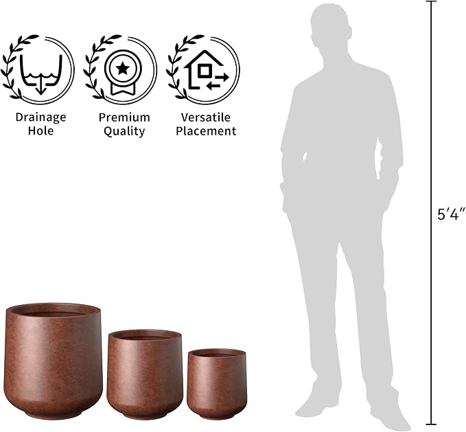 Kante 15.3"+11.6"+8.2" Dia Round Concrete Planter, Large Outdoor Indoor Planter Pots Containers with Drainage Holes and Rubber Plug for Home Garden Patio, Rusty