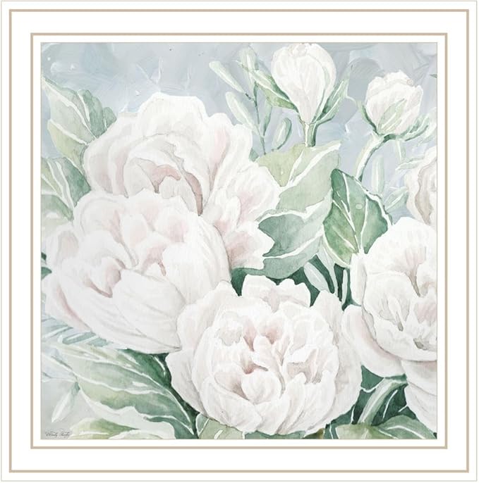 Trendy Decor 4U CIN3002-779WG Peaceful Peonies In Full Bloom Wall Art By Cindy Jacobs - Classic Floral 14" H x 14" W