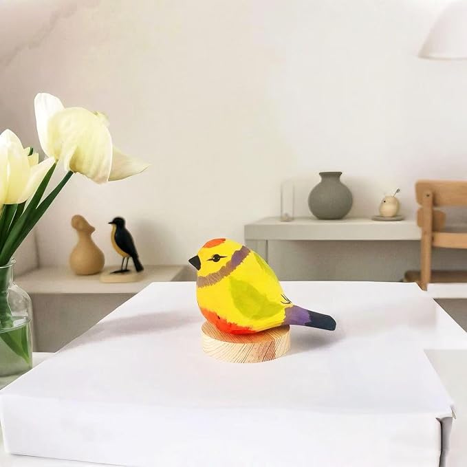 Handmade Wooden Leiothrix Figurines- Hand-Carved Colorful Lovebird Statues - Solid Wood Bird Sculptures for Home Decor, Wedding Anniversary & Bird Lover Gifts