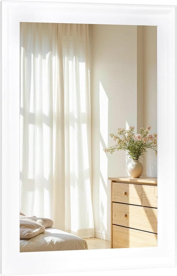 CULER White Wall Mirror for Bathroom,Rectangle Rustic 24 x 32 inch Hanging Vanity Mirrors for Living Room,Bedroom,Entryway