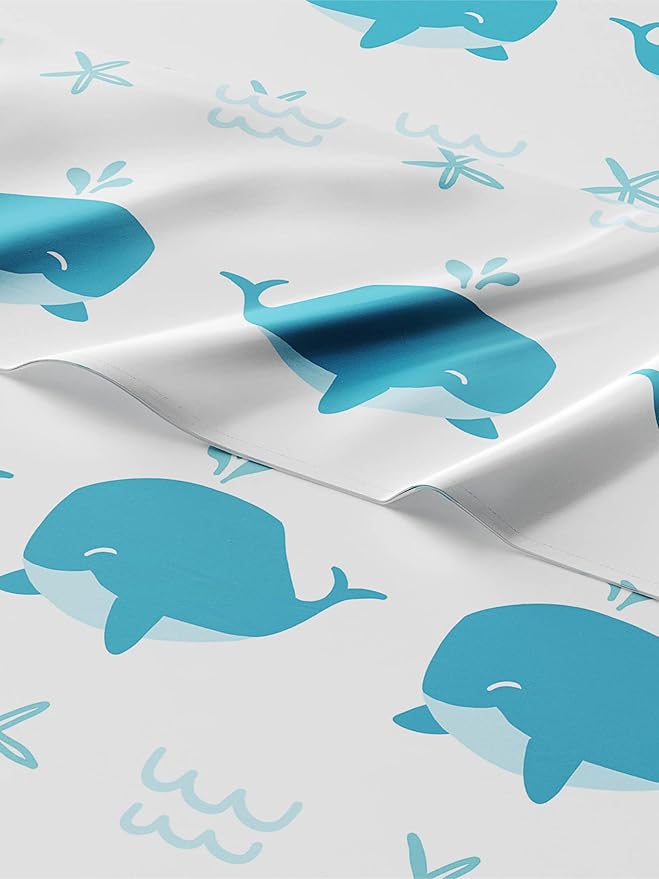 Kids Whales Full 4 Piece Sheet Set - Boys, Girls, Teens, Toddler - Easy Fit Deep Pockets - Breathable, Hotel Quality Bedding Sheets - Machine Washable - Wrinkle Free - Cute, Cozy, Soft - CGK Linens