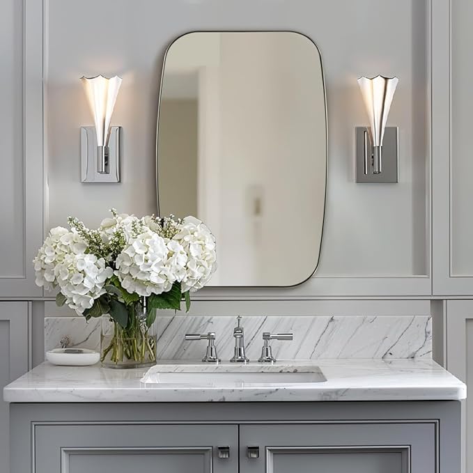 ANDY STAR Oval Mirror for Bathroom, 20x28 Brushed Nickel Oblong Bathroom Mirror for Vanity with Stainless Steel Metal Frame, Modern Anti Rust Wall Mounted