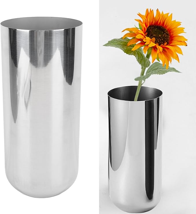 Metal Vase, 9.1 Inch Height Stainless Steel Cylinder Flower Vase, Modern Table Centerpiece Decorations, Ideal Accent Piece for Home Decor