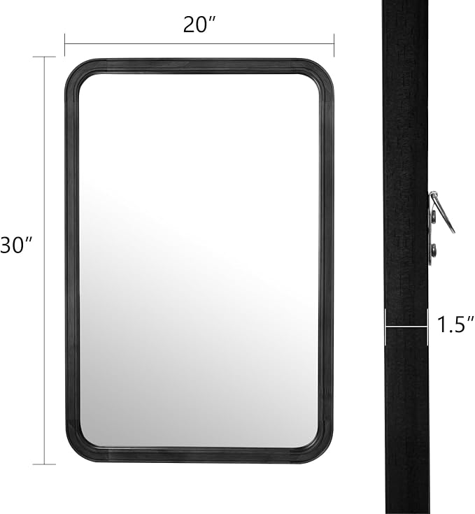 WallBeyond Wood Bathroom Mirror for Wall 20x30 Inch Wooden Frame Rectangle Mirror for Farmhouse Bathroom Vanity Wall Mounted Decorative Mirror (Horizontal/Vertical Black)
