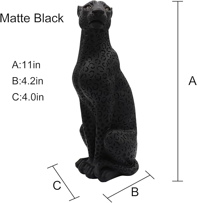 Cheetah Statue Black Panther Black Leopard Statue 11”H Resin Modern Animal Sculpture Figurine Desktop Table Top Decoration for Home Office Decor