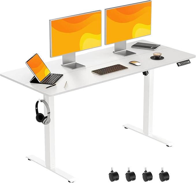 55 x 24 Inch Electric Standing Desk Adjustable Height, Sit Stand Desk, Stand up Desk for Home Office, Computer Workstation (Spliced Desktop,White)