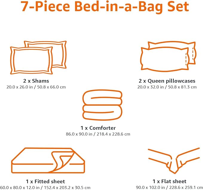 Amazon Basics Full/Queen Comforter Set with Sheets, 7-Piece Blue Stripe Bedding, Lightweight Microfiber Bed-in-a-Bag, Striped